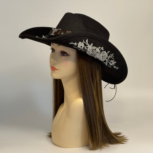 BLACK COWBOY HAT/ SYNTHETIC HAIR