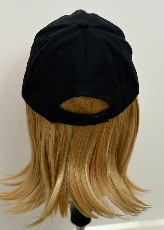 BLACK VELCRO ADJUSTABLE BASEBALL CAP/ SYNTHETIC HAIR