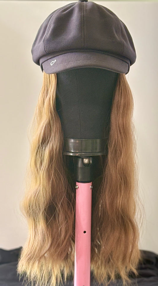 BLACK PAPERBOY HAT/ SYNTHETIC HAIR