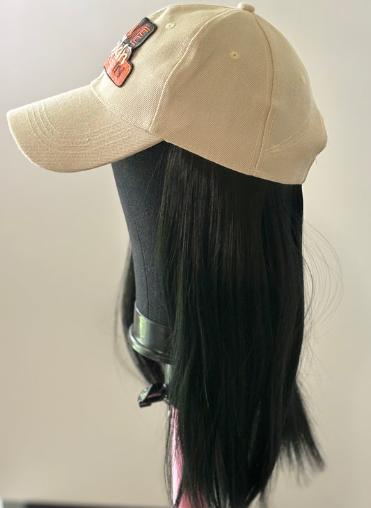 BEIGE VELCRO ADJUSTABLE BASEBALL CAP/ SYNTHETIC HAIR