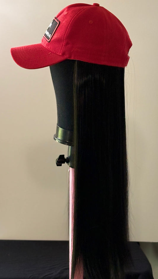 RED VELCRO ADJUSTABLE BASEBALL CAP/ SYNTHETIC HAIR