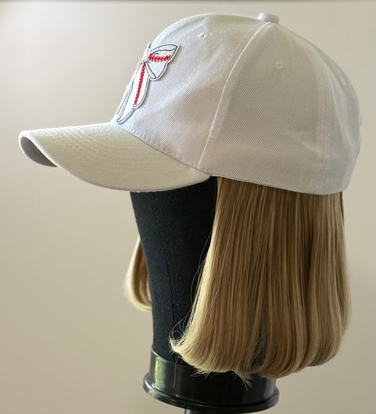 WHITE VELCRO ADJUSTABLE BASEBALL CAP/ SYNTHETIC HAIR