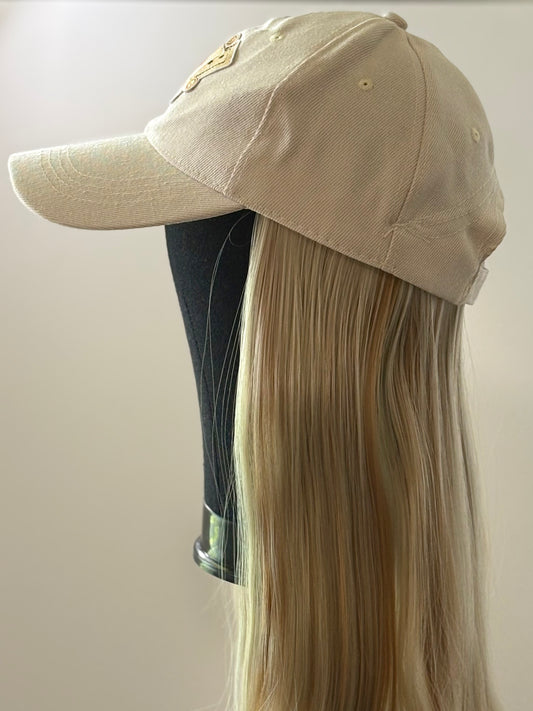 BEIGE VELCRO ADJUSTABLE BASEBALL CAP/SYNTHETIC HAIR