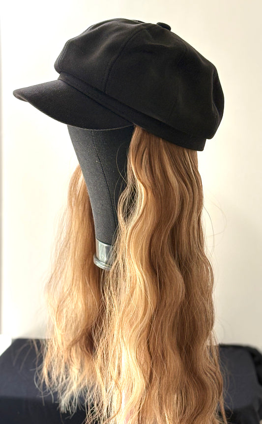 BLACK PAPERBOY HAT/ SYNTHETIC HAIR