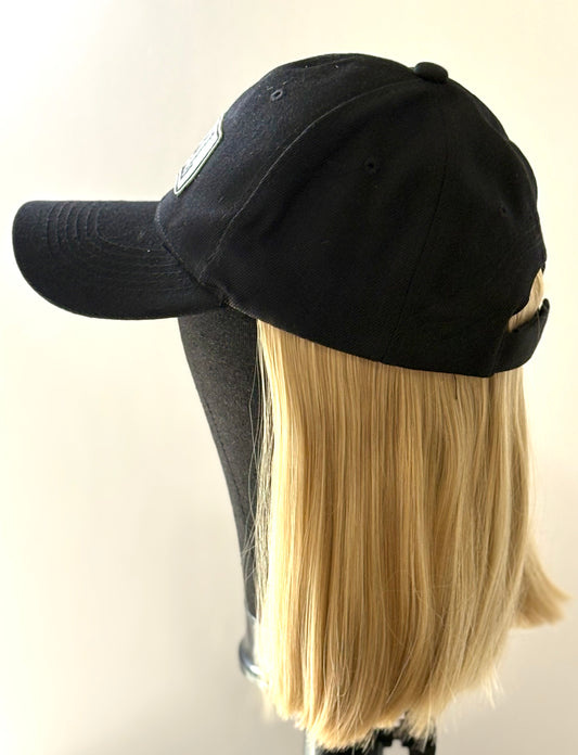 BLACK VELCRO ADJUSTABLE BASEBALL CAP/ SYNTHETIC HAIR