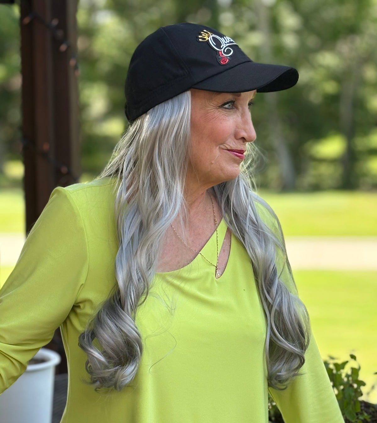 BLACK VELCRO ADJUSTABLE BASEBALL CAP/ SYNTHETIC HAIR