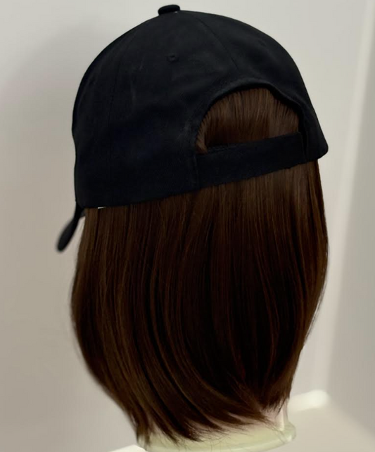BLACK VELCRO ADJUSTABLE BASEBALL CAP/ SYNTHETIC HAIR