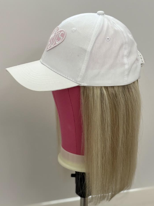 SAVED BY GRACE HUMAN HAIR/ WHITE VELCRO ADJUSTABLE BASEBALL CAP