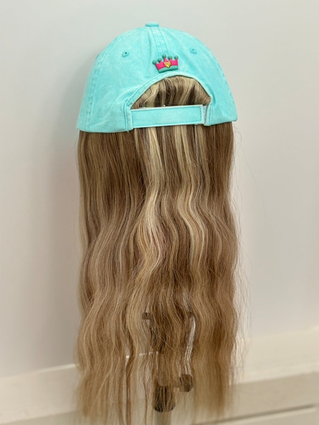SAVED BY GRACE HUMAN HAIR/ TURQUOISE VELCRO ADJUSTABLE BASEBALL CAP