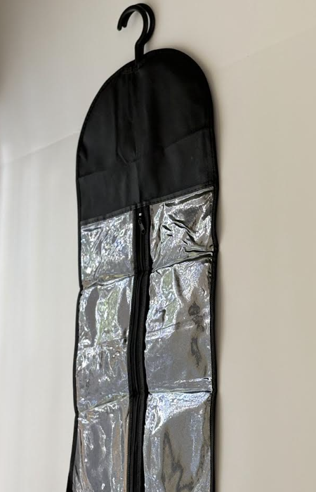 BLACK ZIPPER CLOSURE HANGING WIG STORAGE BAG