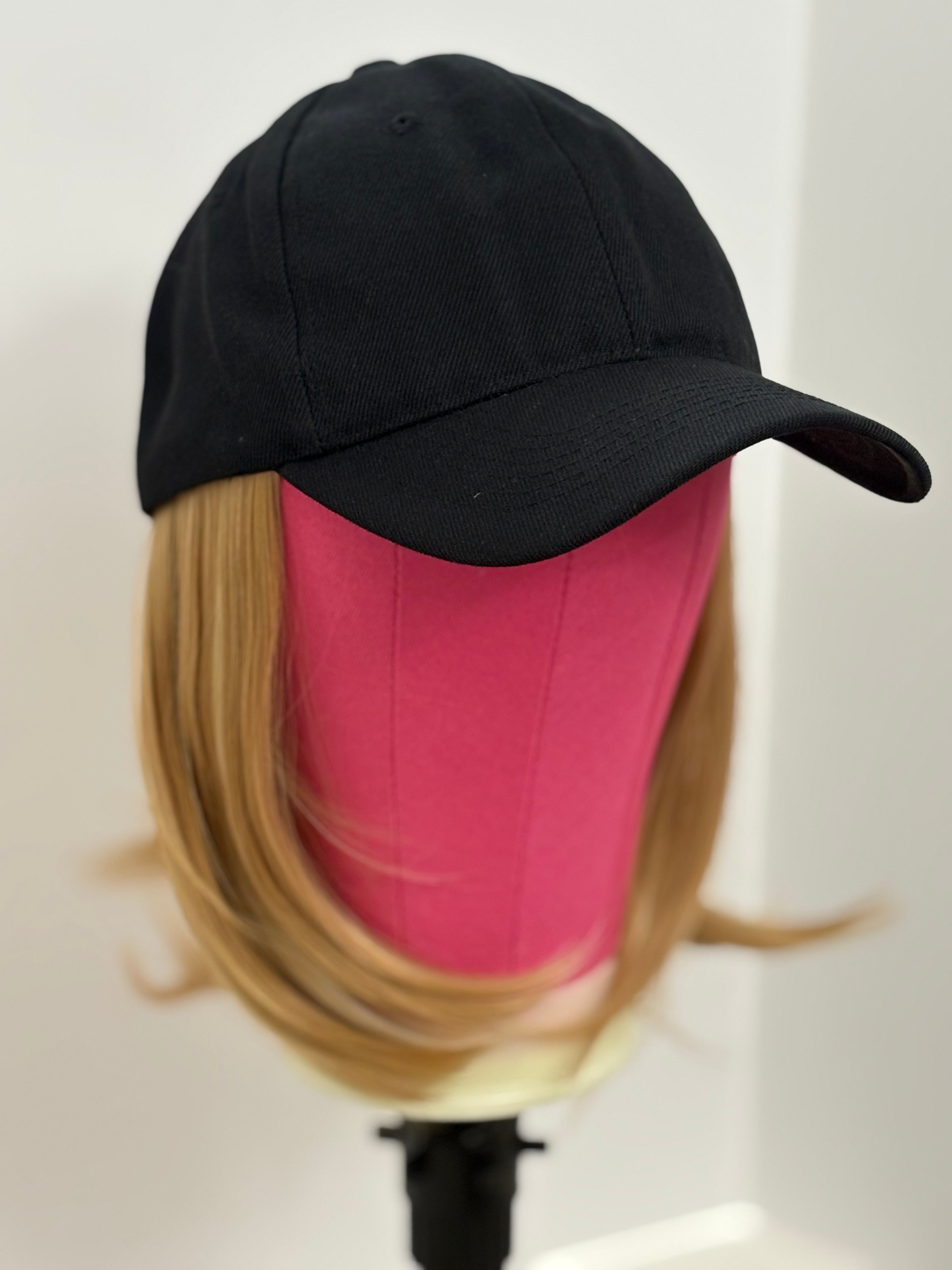 BLACK VELCRO ADJUSTABLE BASEBALL CAP/ SYNTHETIC HAIR