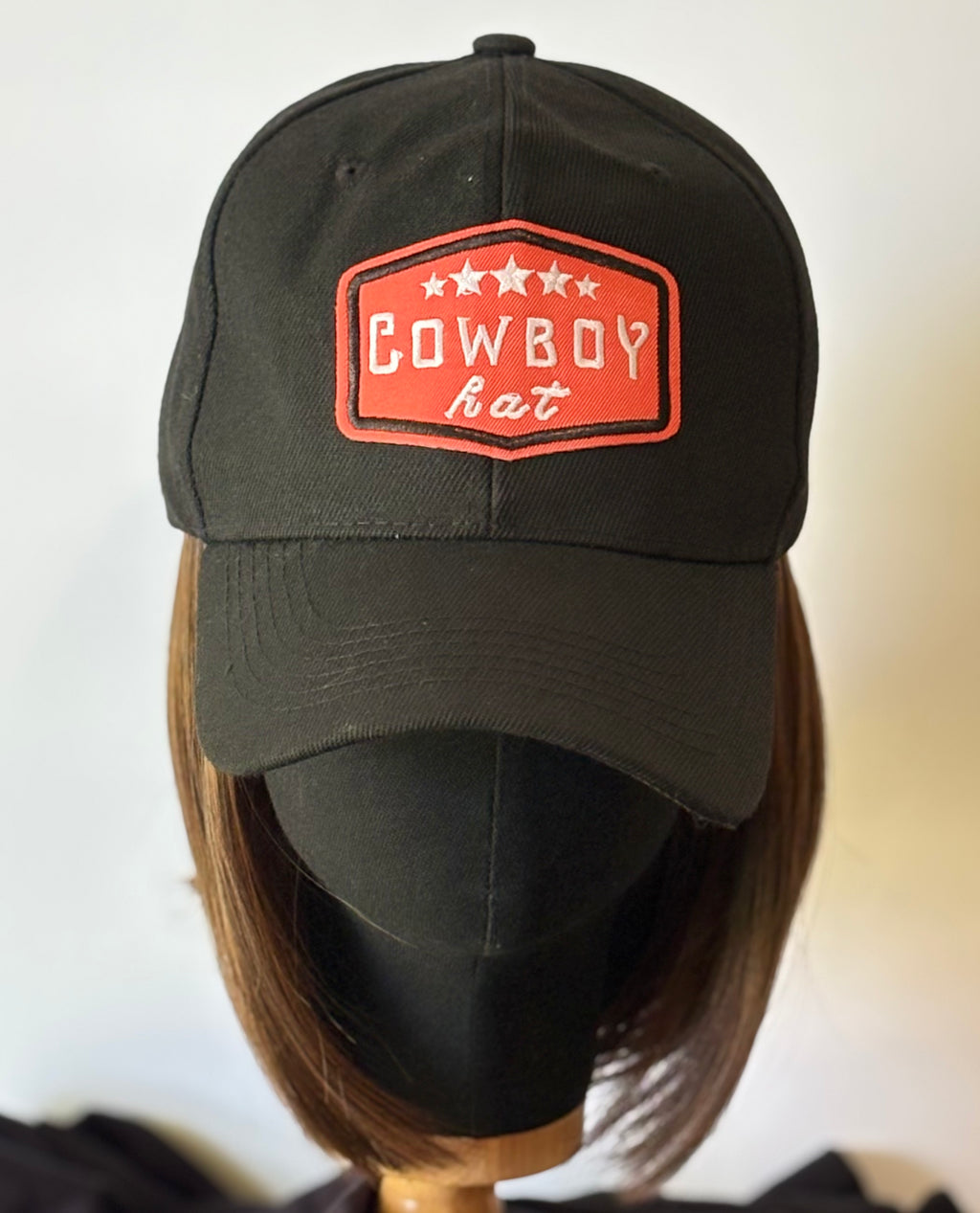 BLACK VELCRO ADJUSTABLE BASEBALL CAP/ SYNTHETIC HAIR