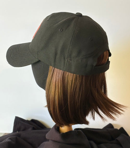 BLACK VELCRO ADJUSTABLE BASEBALL CAP/ SYNTHETIC HAIR