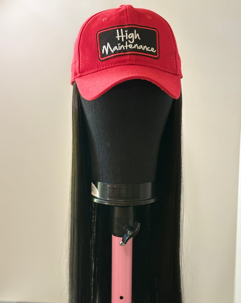 RED VELCRO ADJUSTABLE BASEBALL CAP/ SYNTHETIC HAIR