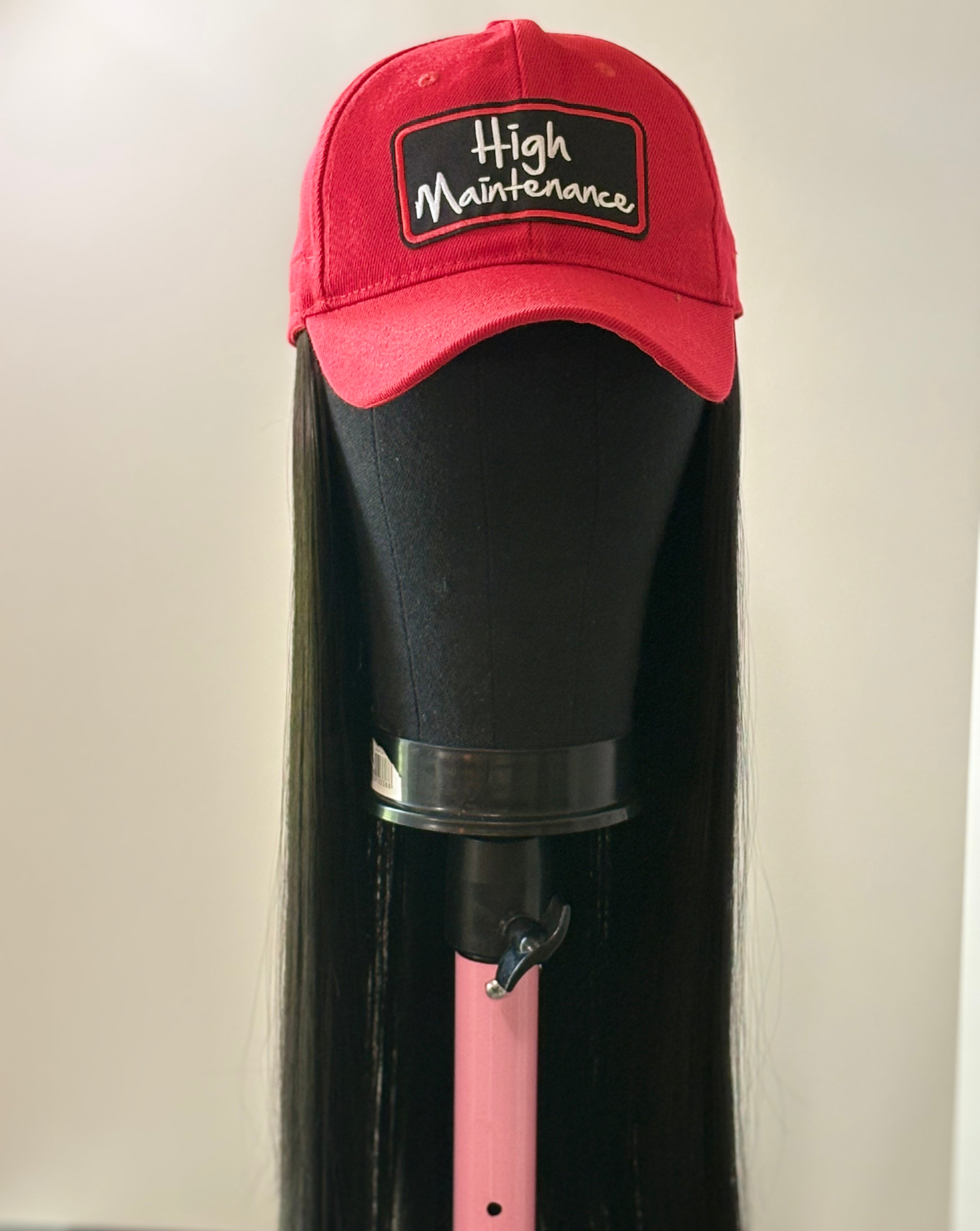 RED VELCRO ADJUSTABLE BASEBALL CAP/ SYNTHETIC HAIR