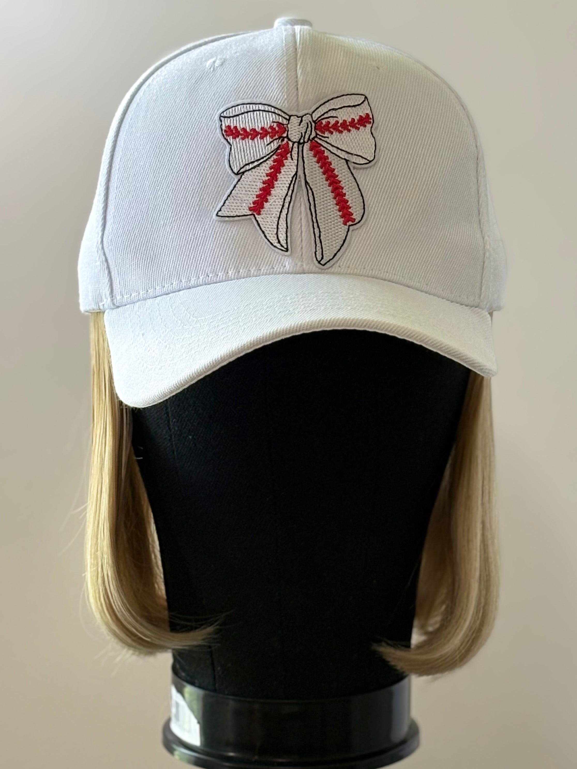 WHITE VELCRO ADJUSTABLE BASEBALL CAP/ SYNTHETIC HAIR