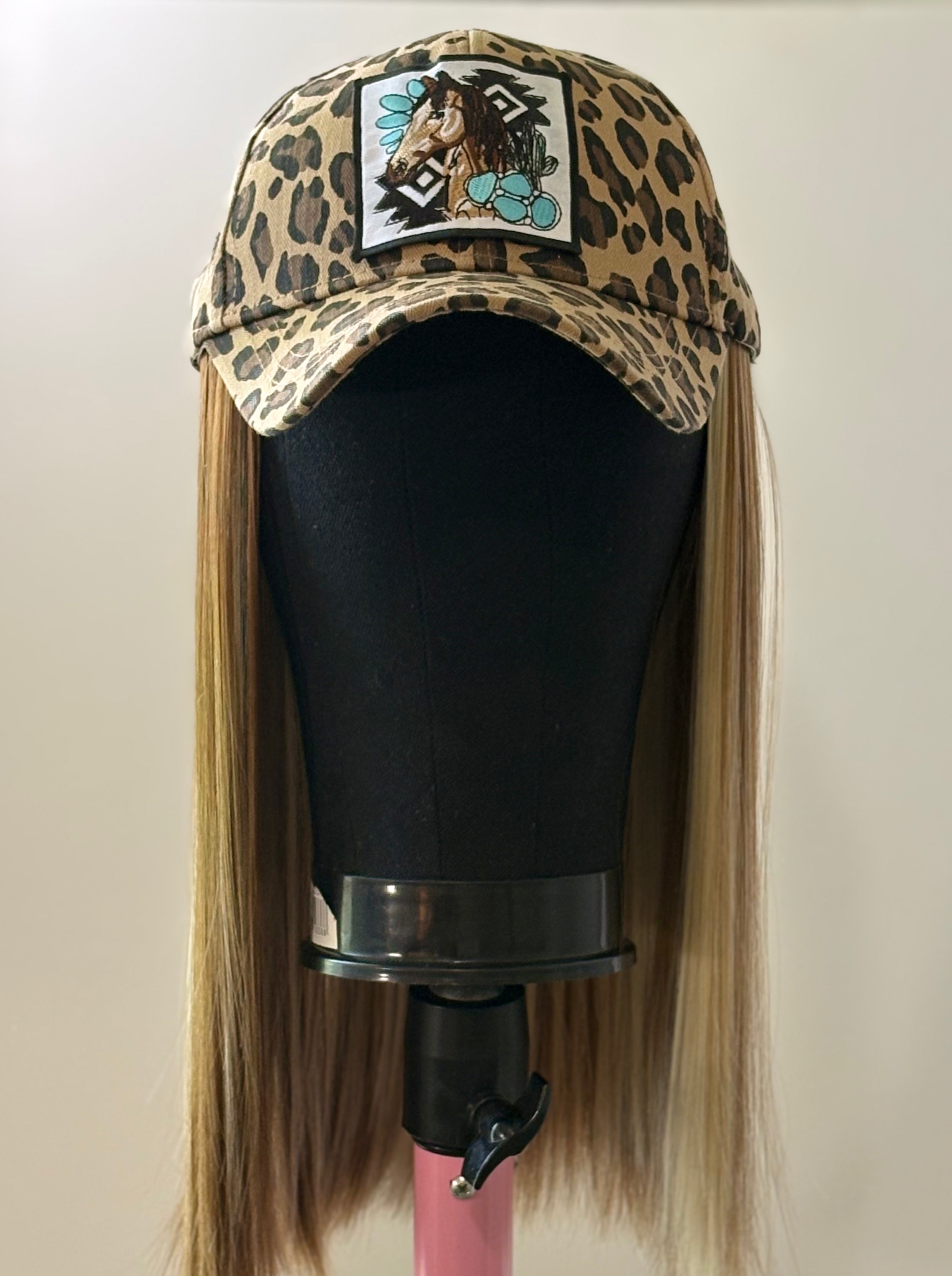 ANIMAL PRINT SLIDE ADJUSTABLE BASEBALL CAP/SYNTHETIC HAIR