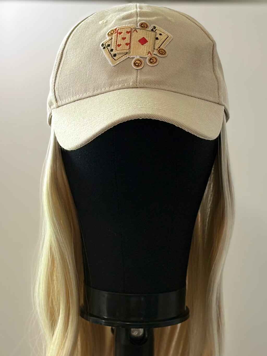 BEIGE VELCRO ADJUSTABLE BASEBALL CAP/SYNTHETIC HAIR