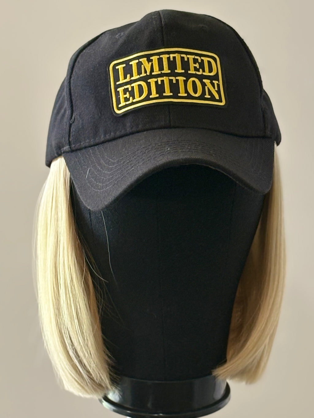 BLACK VELCRO ADJUSTABLE BASEBALL CAP/ SYNTHETIC HAIR