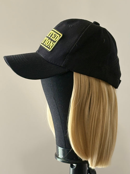 BLACK VELCRO ADJUSTABLE BASEBALL CAP/ SYNTHETIC HAIR
