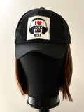 BLACK VELCRO ADJUSTABLE BASEBALL CAP/ SYNTHETIC HAIR
