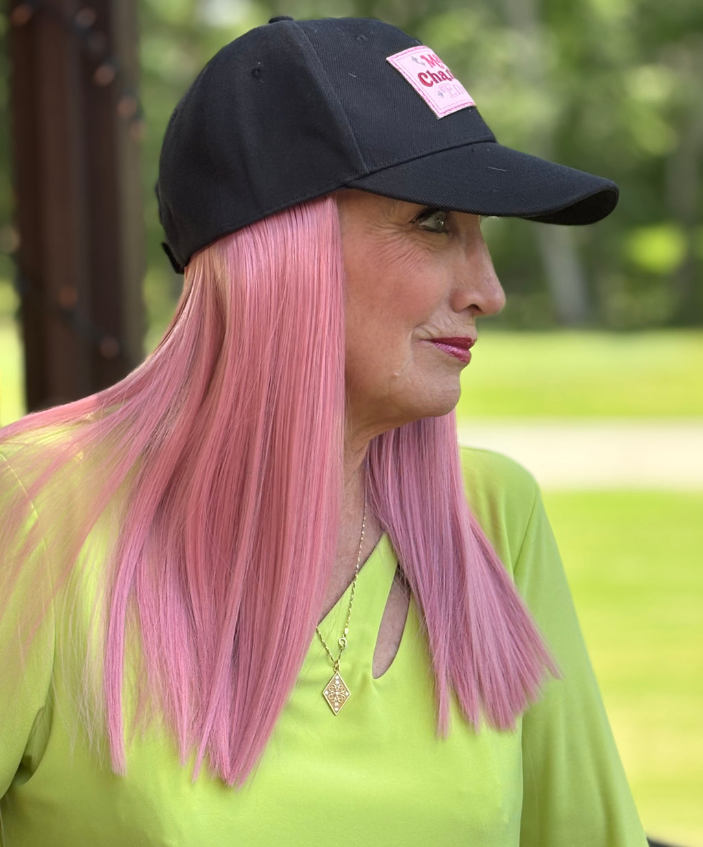 BLACK VELCRO ADJUSTABLE BASEBALL CAP/ SYNTHETIC HAIR