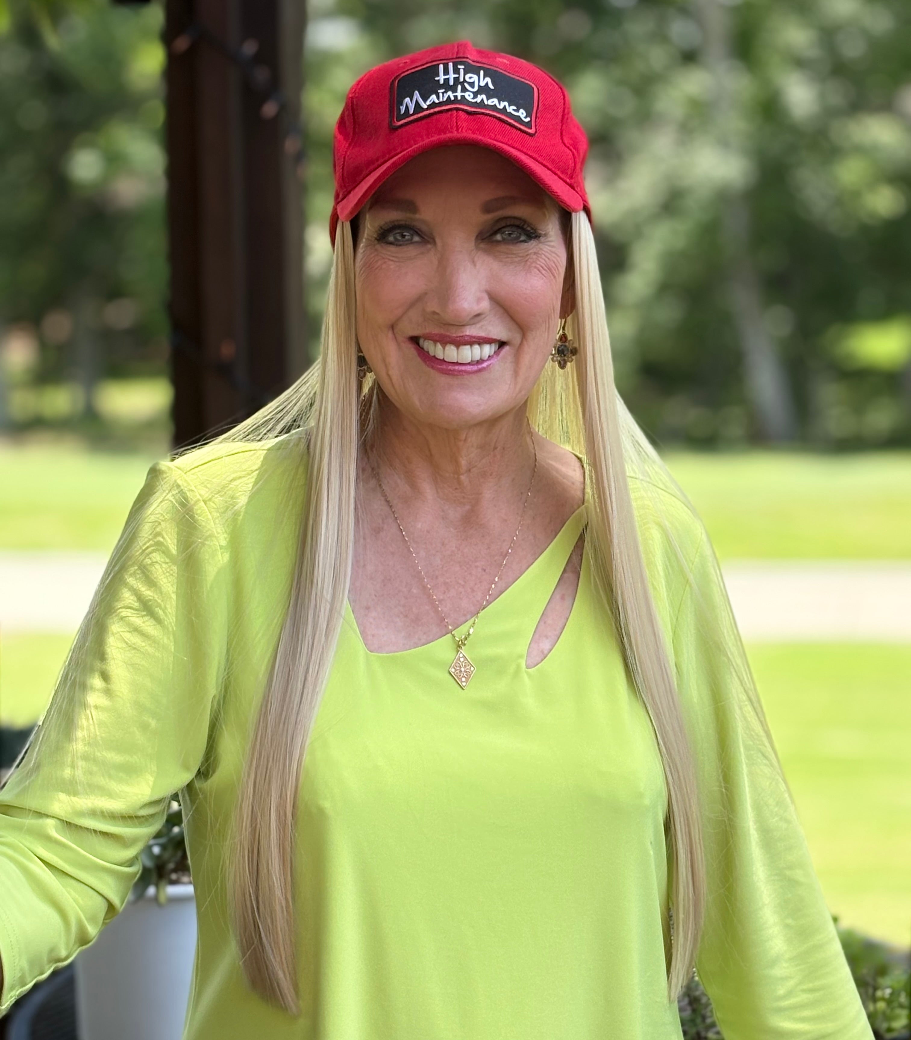 RED VELCRO ADJUSTABLE BASEBALL CAP/ SYNTHETIC HAIR