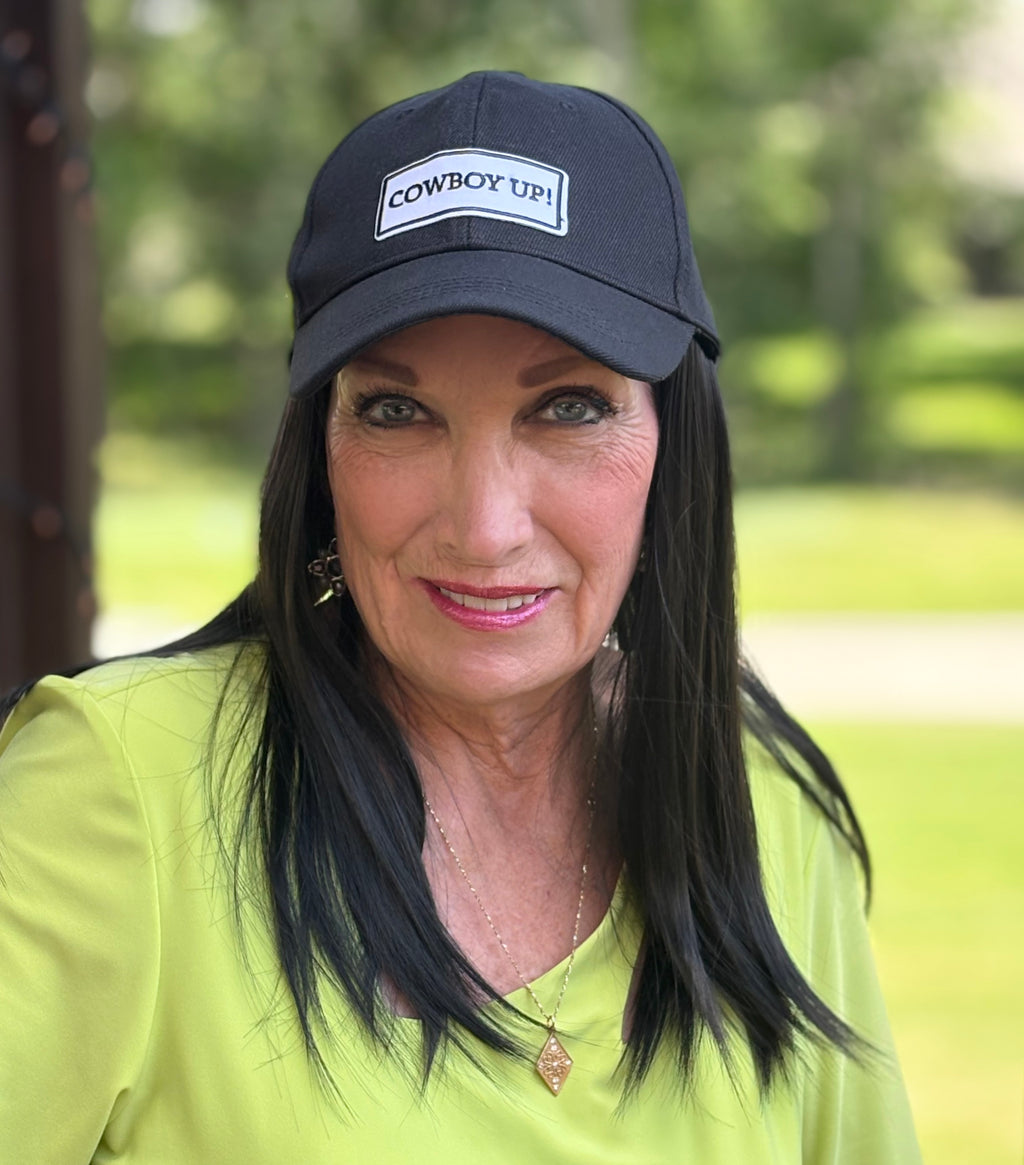 BLACK VELCRO ADJUSTABLE BASEBALL CAP/ SYNTHETIC HAIR