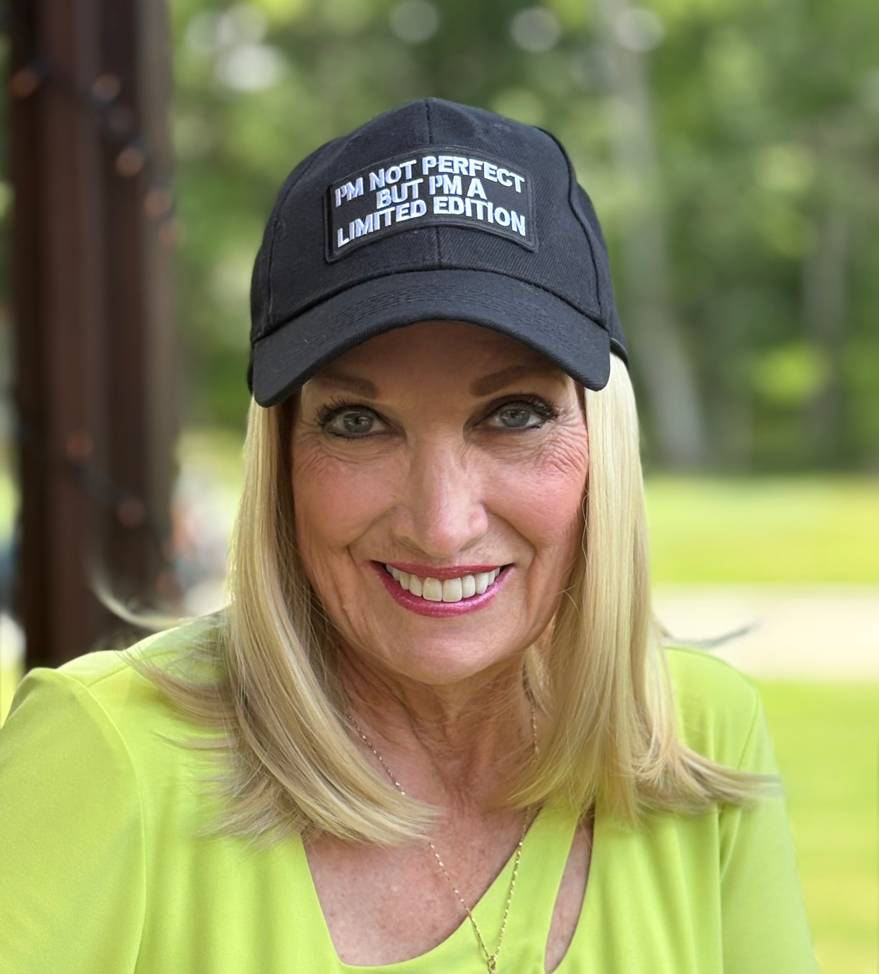 BLACK VELCRO ADJUSTABLE BASEBALL CAP/ SYNTHETIC HAIR