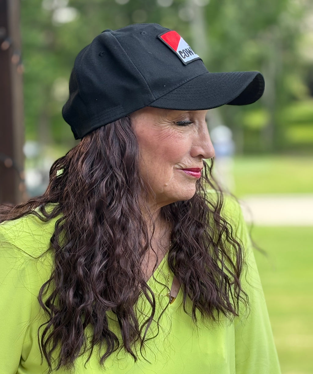 BLACK VELCRO ADJUSTABLE BASEBALL CAP/ SYNTHETIC HAIR
