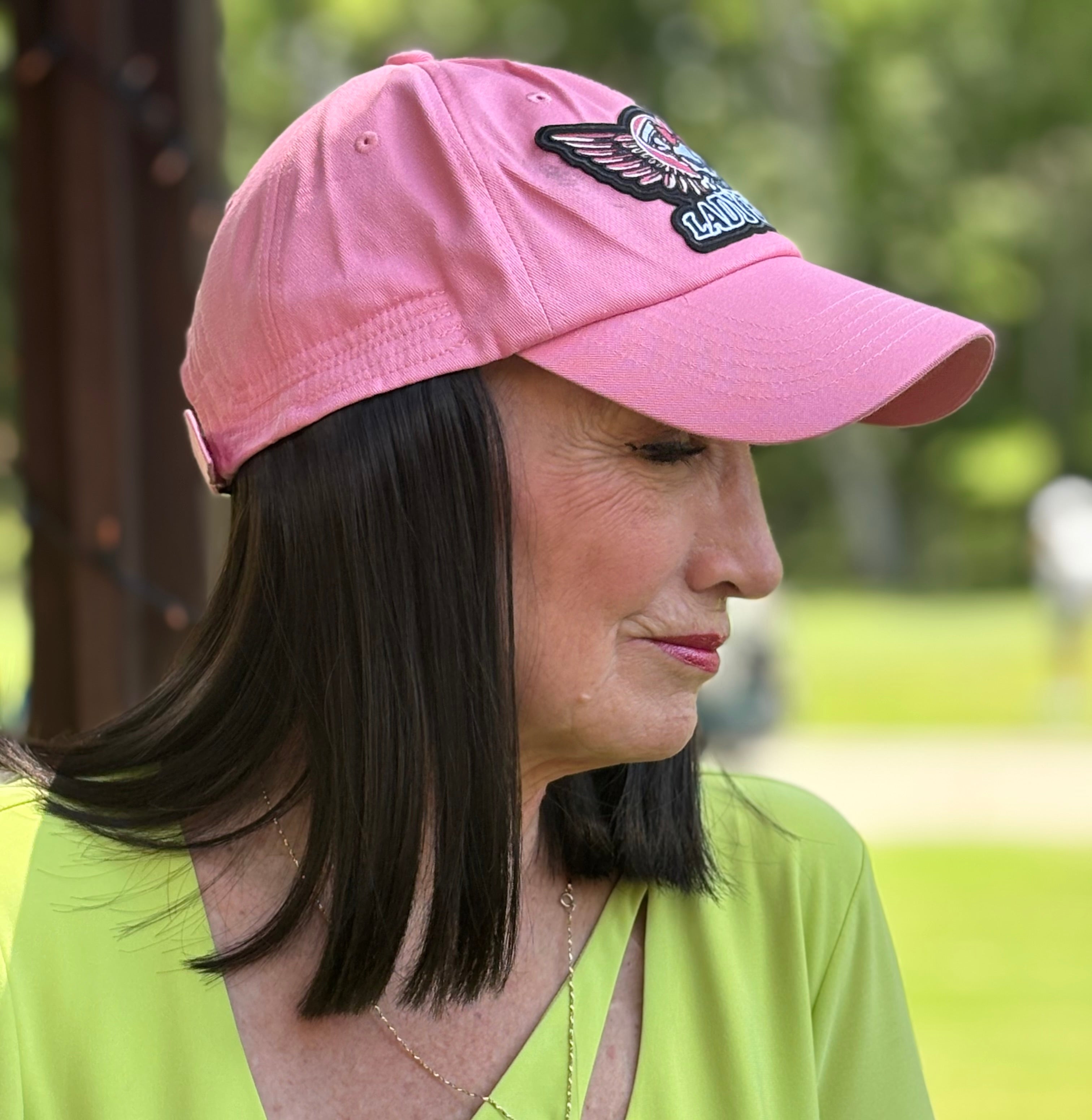 PINK VELCRO ADJUSTABLE BASEBALL CAP/ SYNTHETIC HAIR