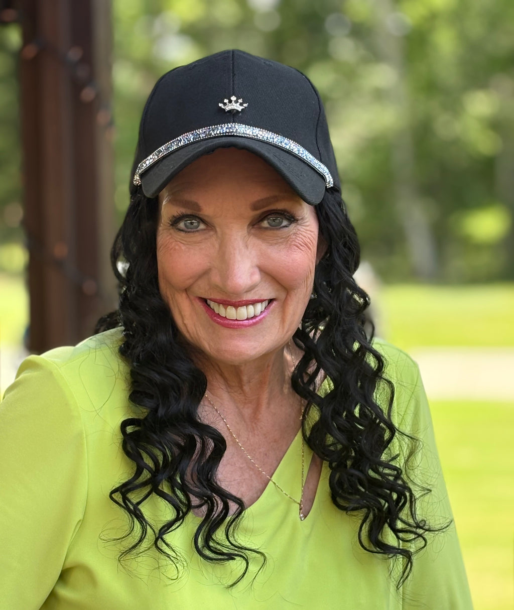 BLACK VELCRO ADJUSTABLE BASEBALL CAP/ SYNTHETIC HAIR