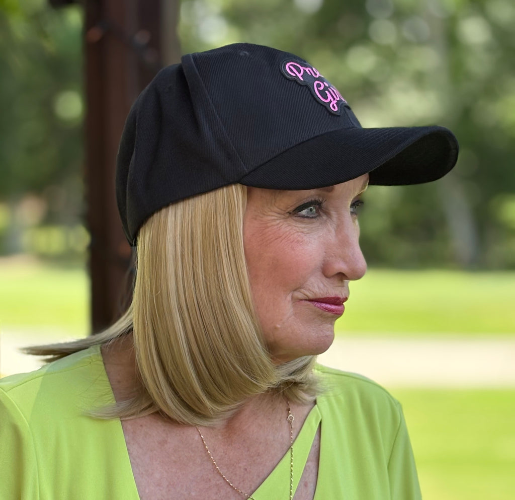 BLACK VELCRO ADJUSTABLE BASEBALL CAP/ SYNTHETIC HAIR
