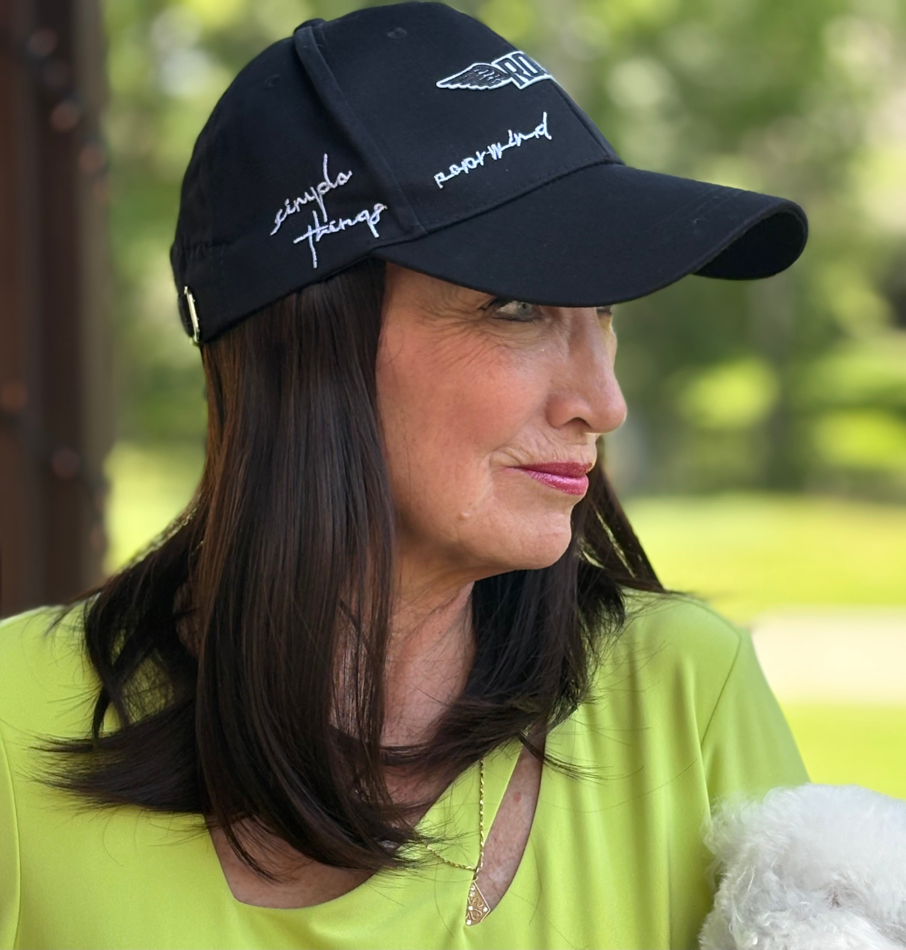 BLACK VELCRO ADJUSTABLE BASEBALL CAP/ SYNTHETIC HAIR