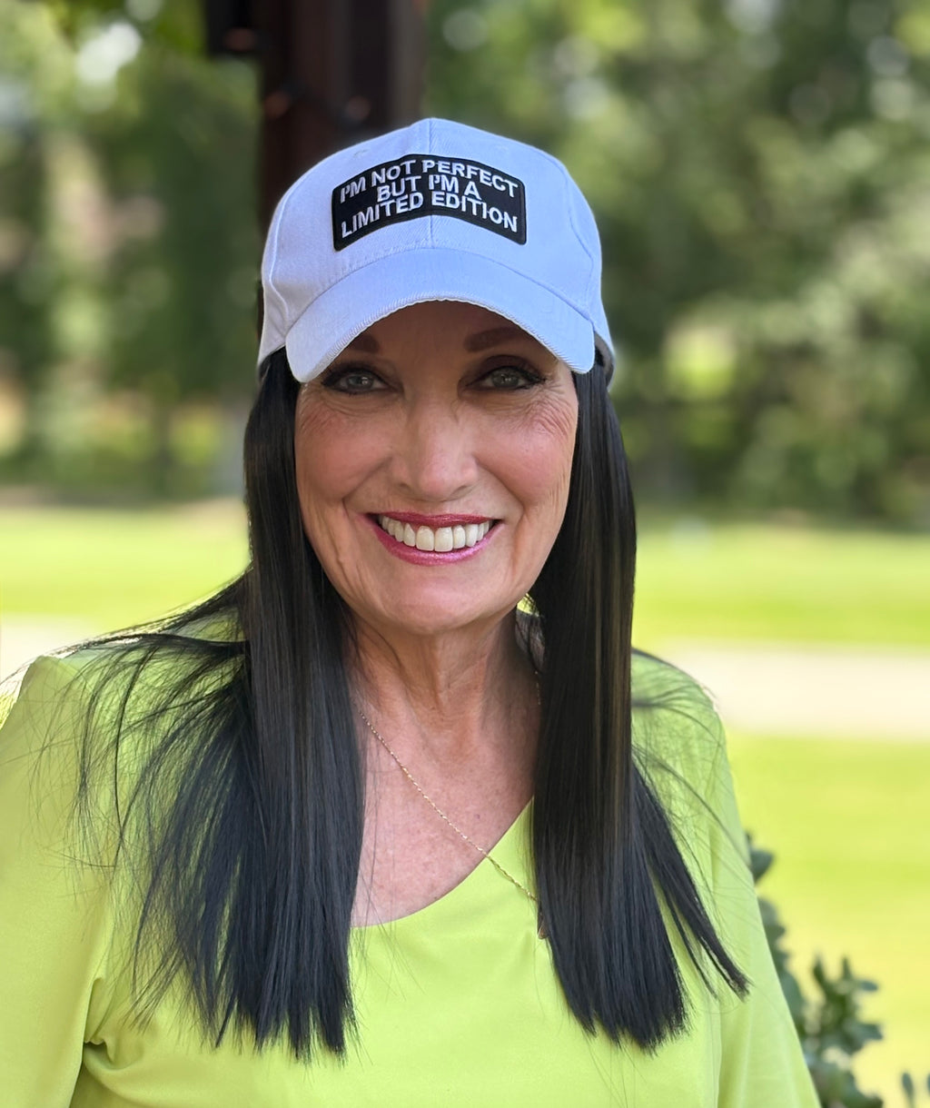 WHITE VELCRO ADJUSTABLE BASEBALL CAP/ SYNTHETIC HAIR