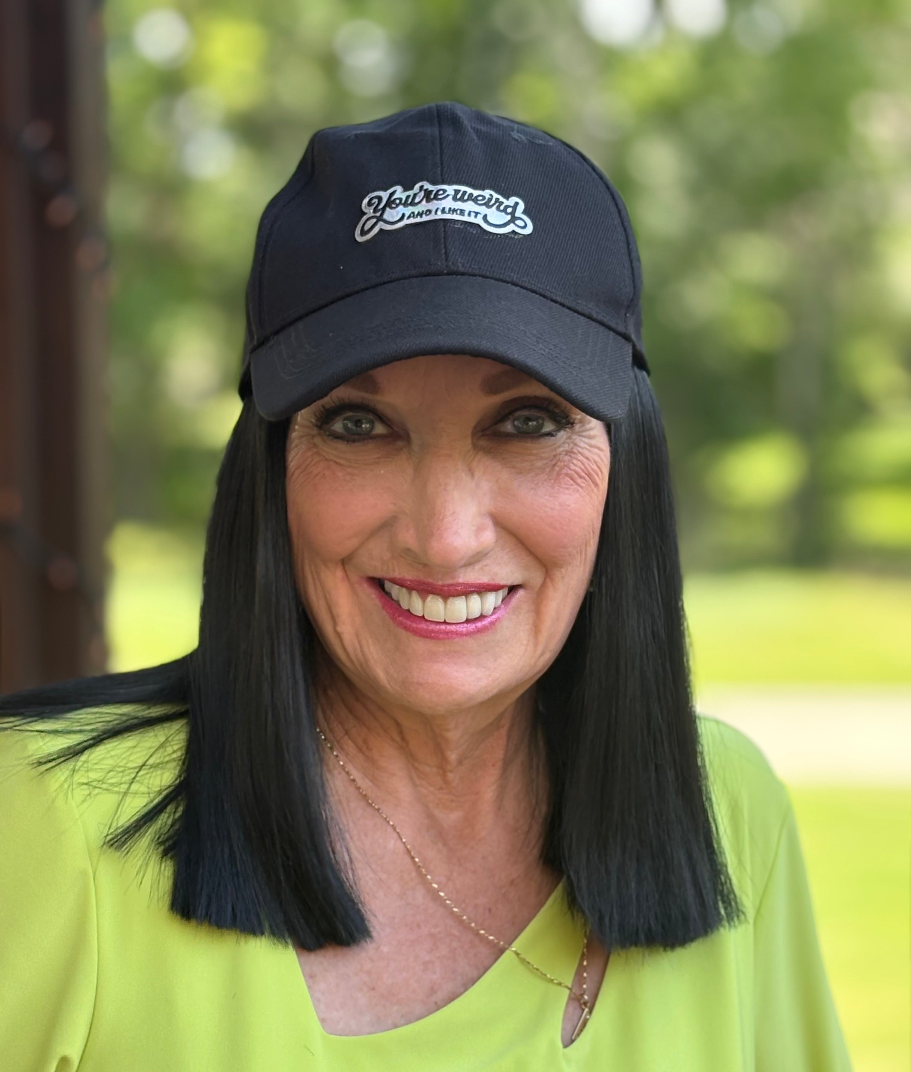 BLACK VELCRO ADJUSTABLE BASEBALL CAP/ SYNTHETIC HAIR