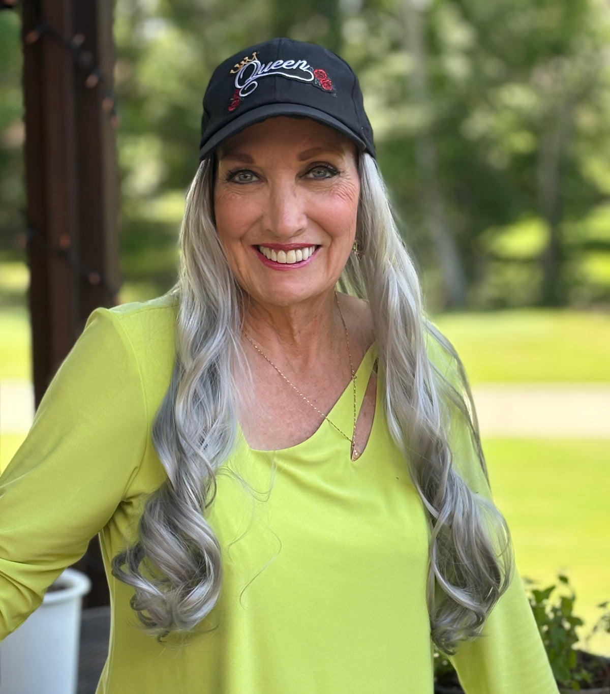 BLACK VELCRO ADJUSTABLE BASEBALL CAP/ SYNTHETIC HAIR