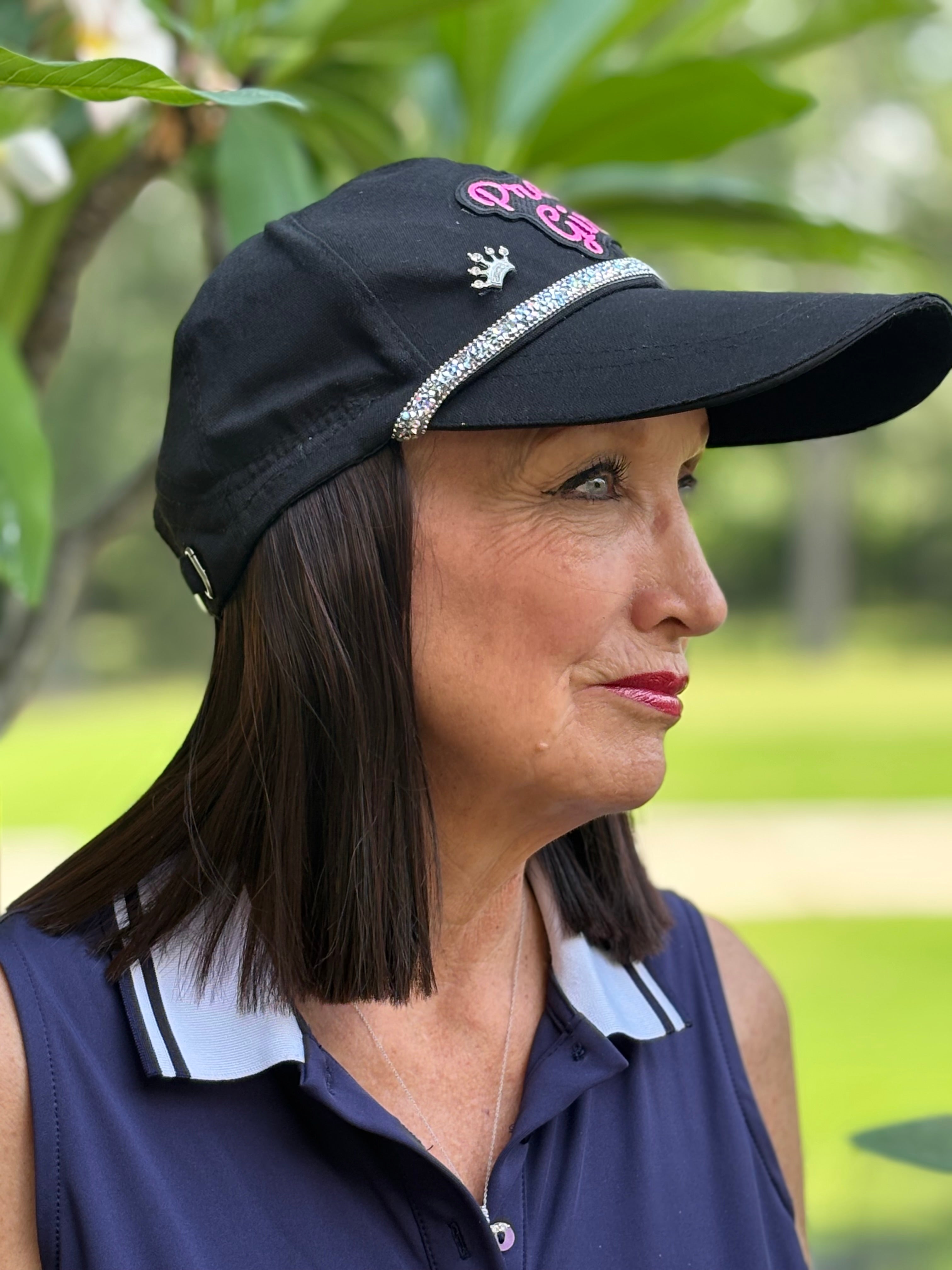 BLACK VELCRO ADJUSTABLE BASEBALL CAP/ SYNTHETIC HAIR