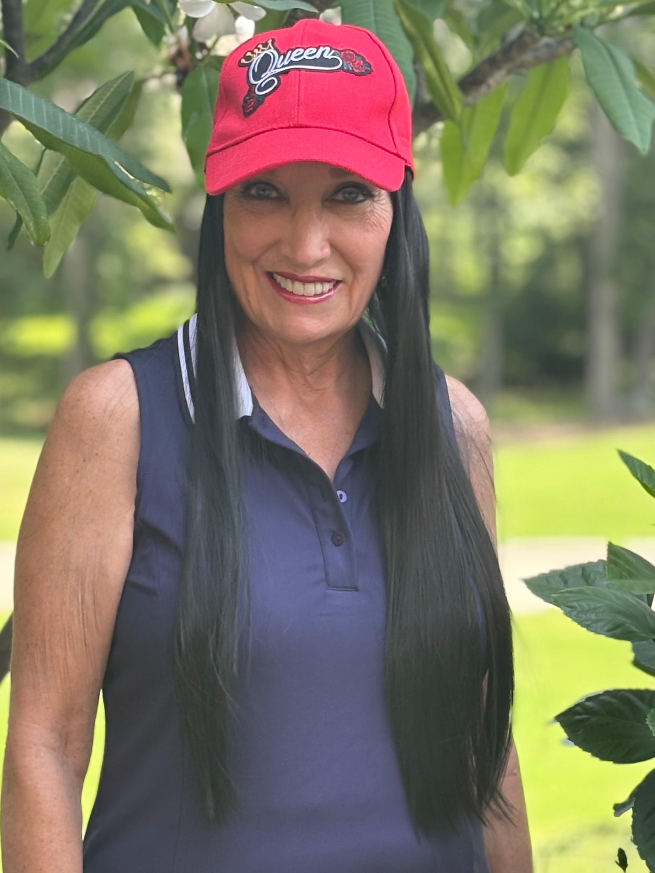 RED VELCRO ADJUSTABLE BASEBALL CAP/ SYNTHETIC HAIR