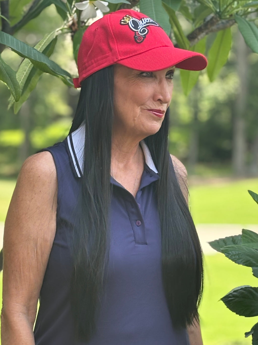 RED VELCRO ADJUSTABLE BASEBALL CAP/ SYNTHETIC HAIR