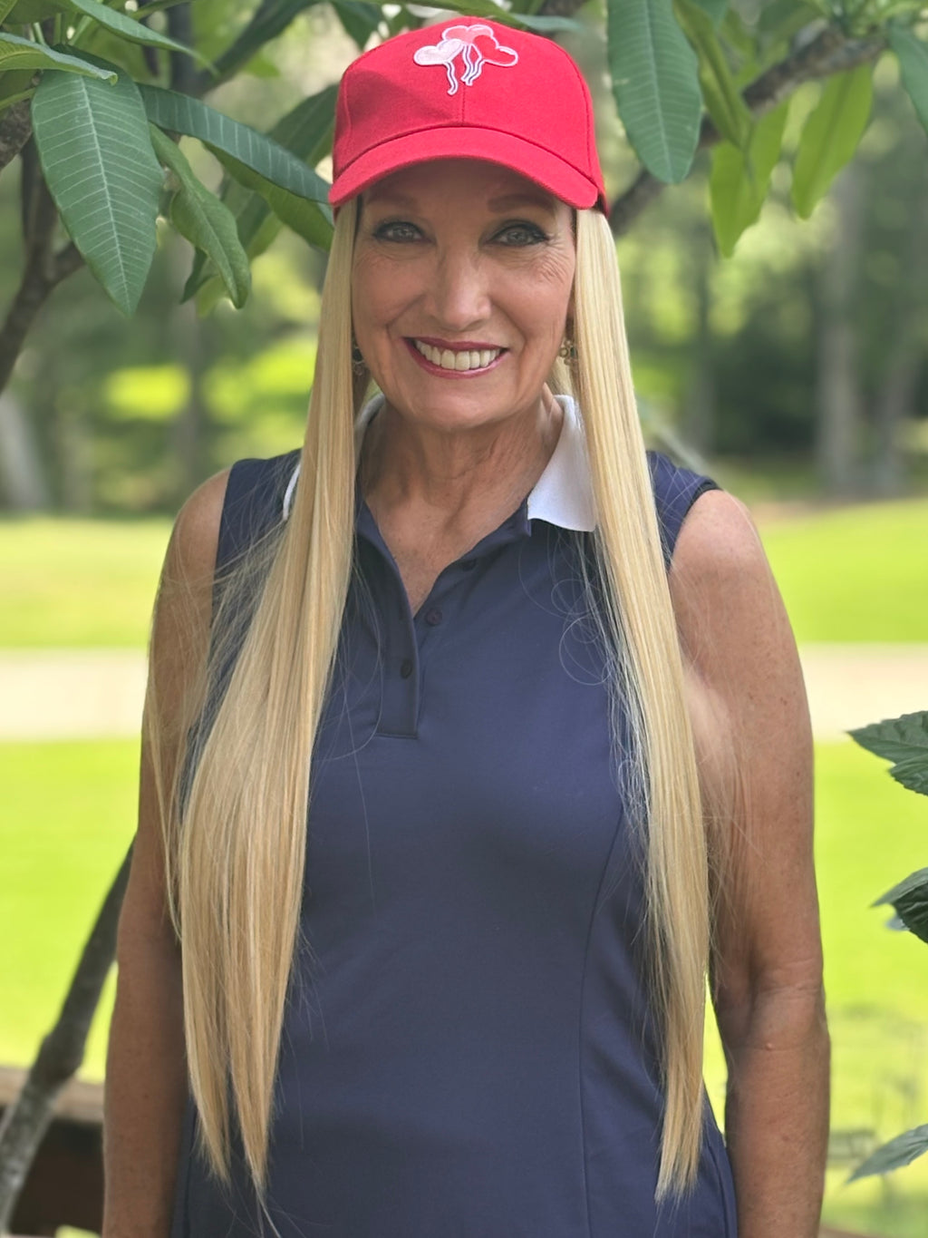 RED VELCRO ADJUSTABLE BASEBALL CAP/ SYNTHETIC HAIR