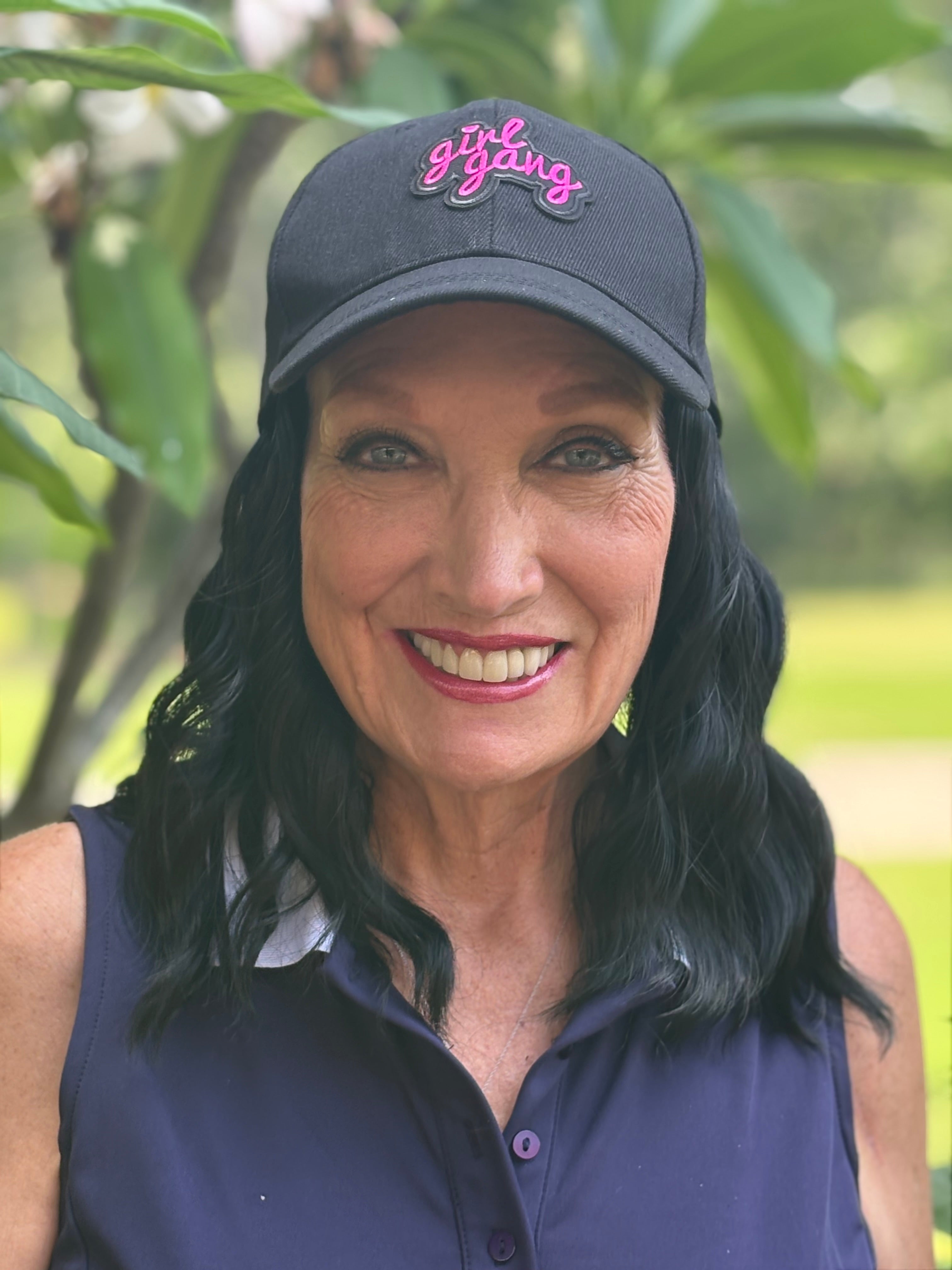 BLACK VELCRO ADJUSTABLE BASEBALL CAP/ SYNTHETIC HAIR