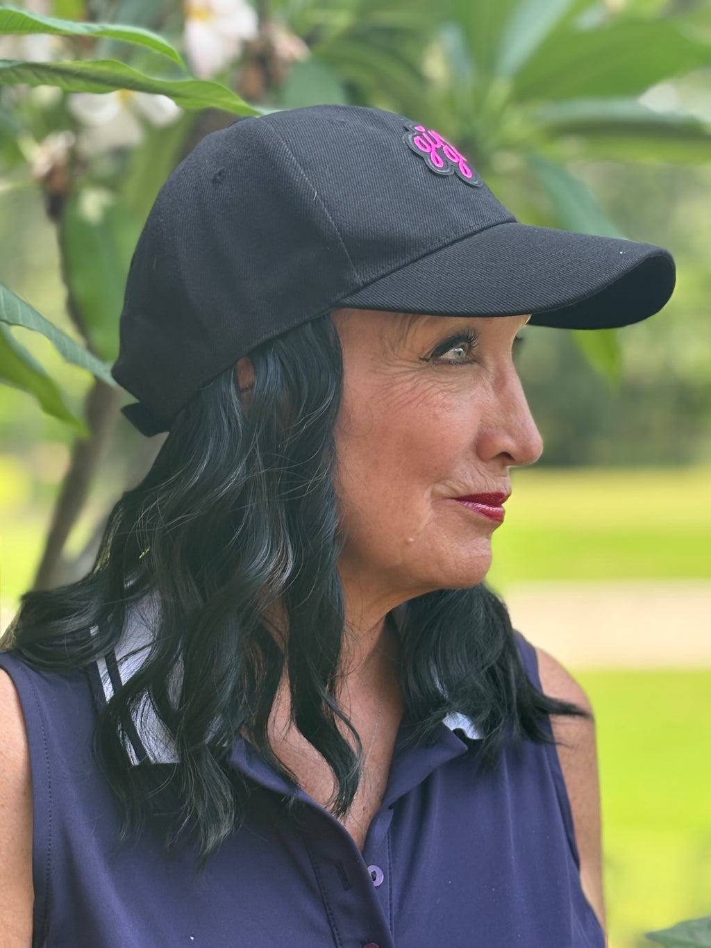 BLACK VELCRO ADJUSTABLE BASEBALL CAP/ SYNTHETIC HAIR