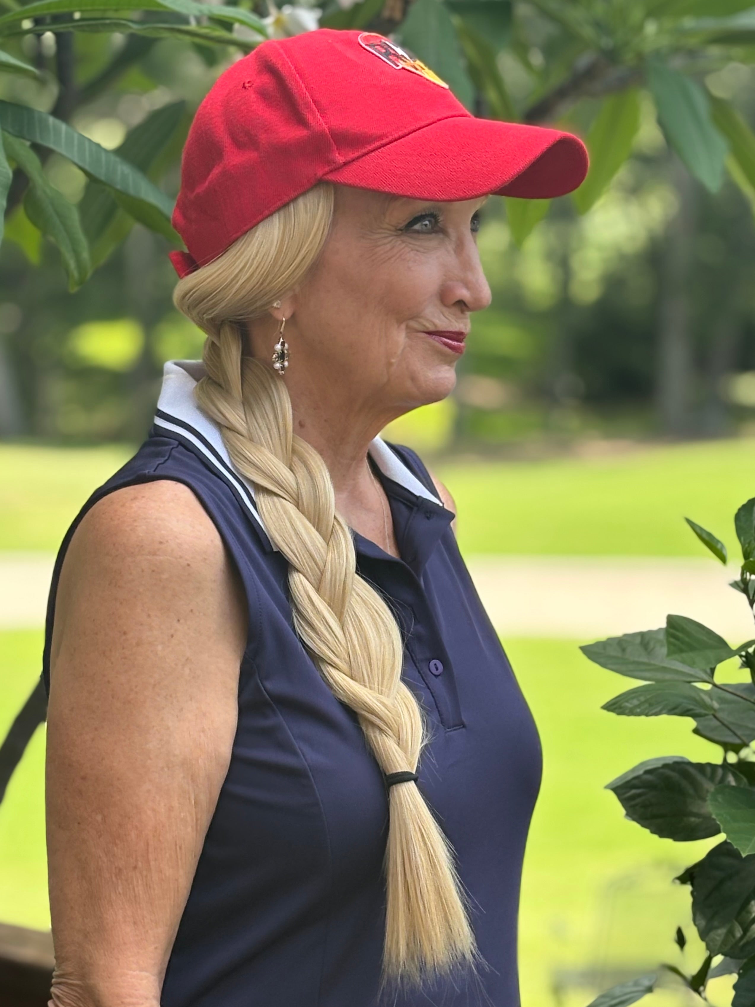 RED VELCRO ADJUSTABLE BASEBALL CAP/ SYNTHETIC HAIR