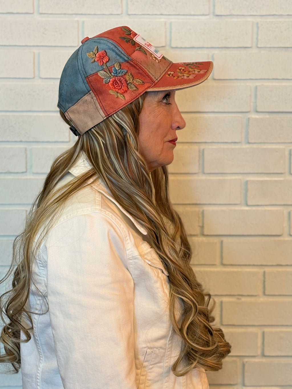 FLOWER HAT VELCRO ADJUSTABLE BASEBALL CAP/ SYNTHETIC HAIR