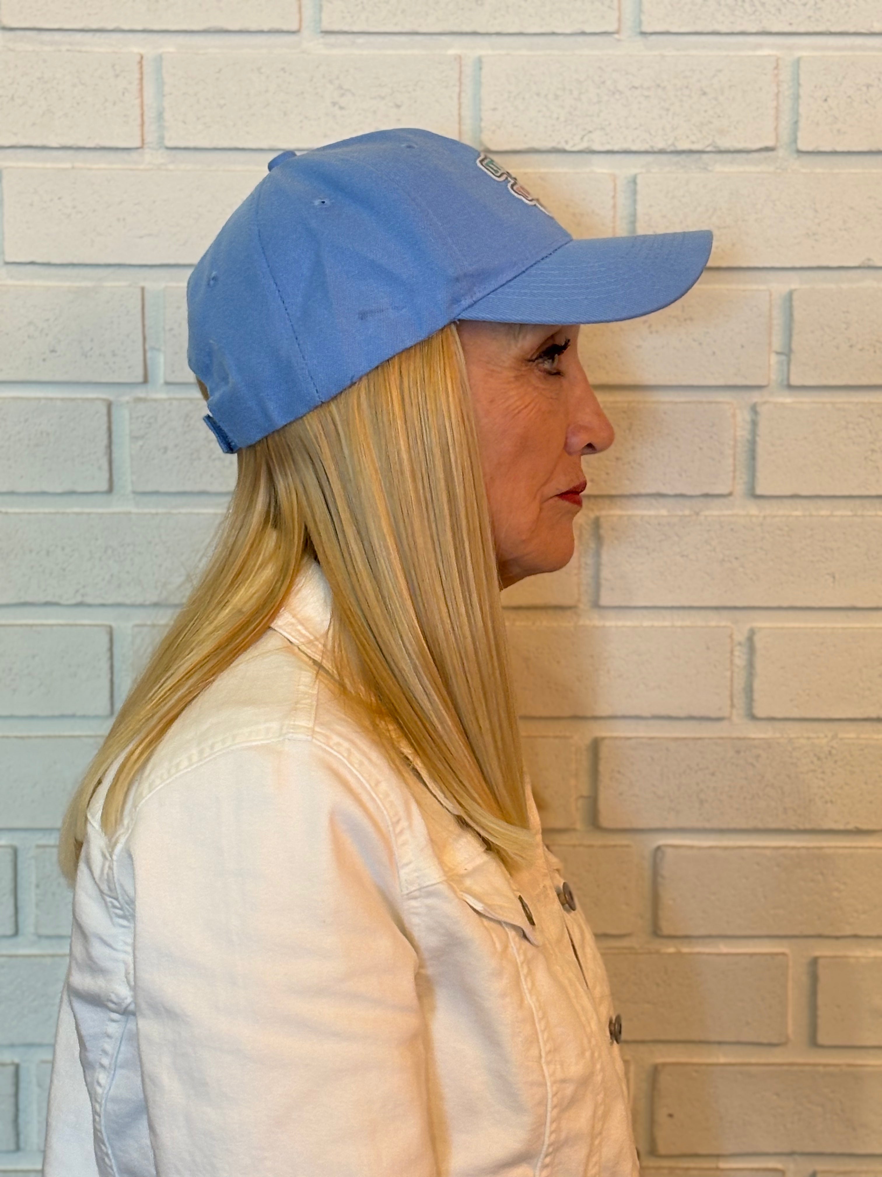 PERRYWINKLE VELCRO ADJUSTABLE BASEBALL CAP/ SYNTHETIC HAIR
