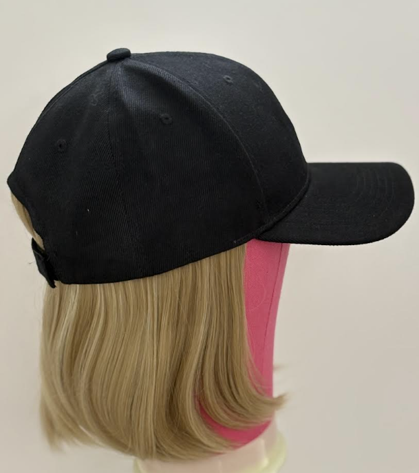 BLACK VELCRO ADJUSTABLE BASEBALL CAP/ SYNTHETIC HAIR