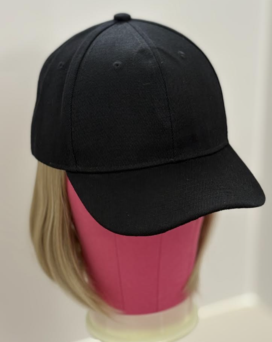 BLACK VELCRO ADJUSTABLE BASEBALL CAP/ SYNTHETIC HAIR