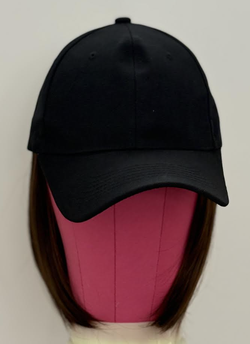 BLACK VELCRO ADJUSTABLE BASEBALL CAP/ SYNTHETIC HAIR