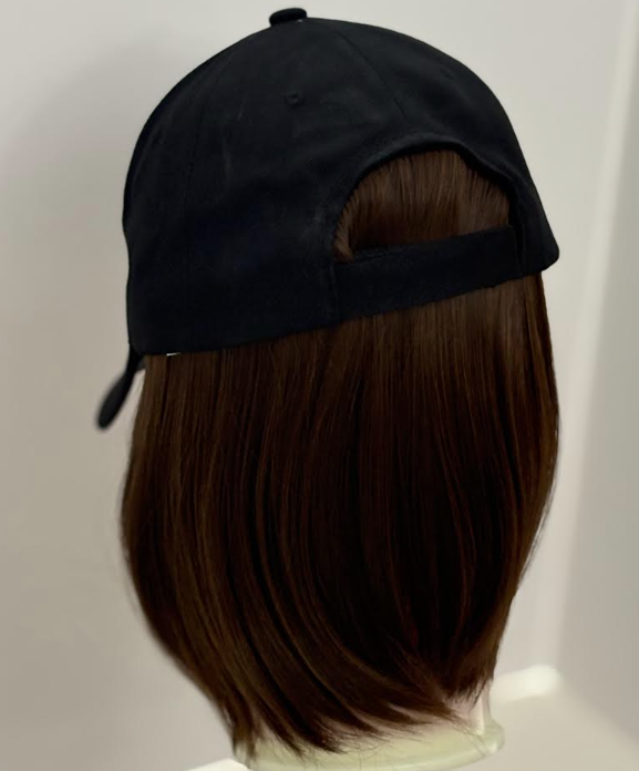 BLACK VELCRO ADJUSTABLE BASEBALL CAP/ SYNTHETIC HAIR